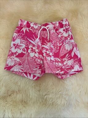 Janie and Jack Pink and White Tropical Swim Trunks